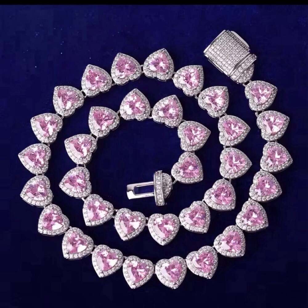 Pink Heart Tennis Necklace – 16 Inch Iced Out Bling Chain 💎